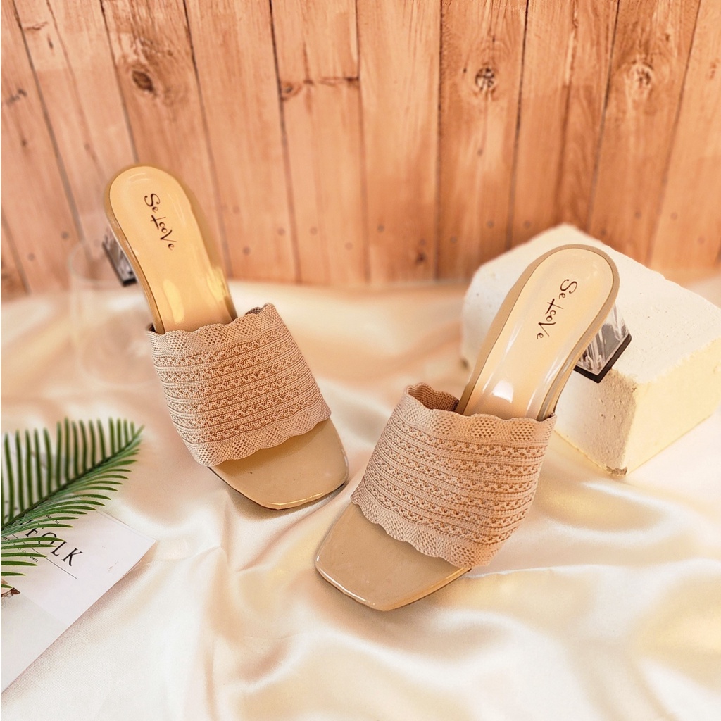 Arlaine - Victoria Sandal Heels Wanita / Heels Rajut / Heels 5cm / Heels Kaca / Heels Selop / High Heels Wanita