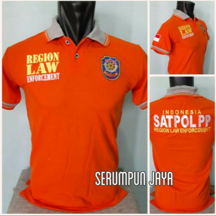 KAOS SATPOL PP ORANGE - KAOS KERAH SATPOL PP ORANGE LENGAN PENDEK FULL BORDIR