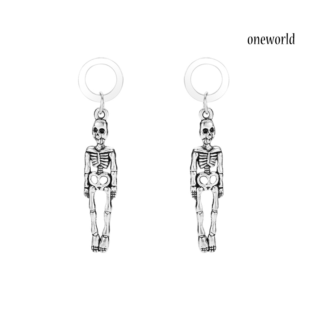 OW# 2Pairs Women Stylish Skeleton Skull Eardrop Dangle Stud Earrings Halloween Decor