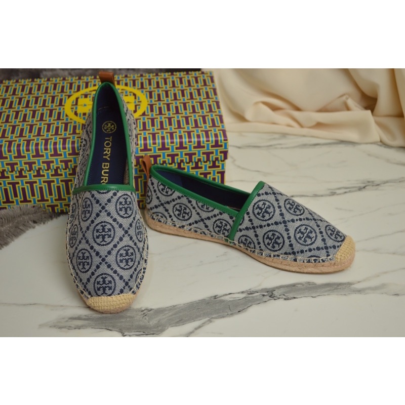 Tory Burch Flat Shoes Fisherman Monogram Green