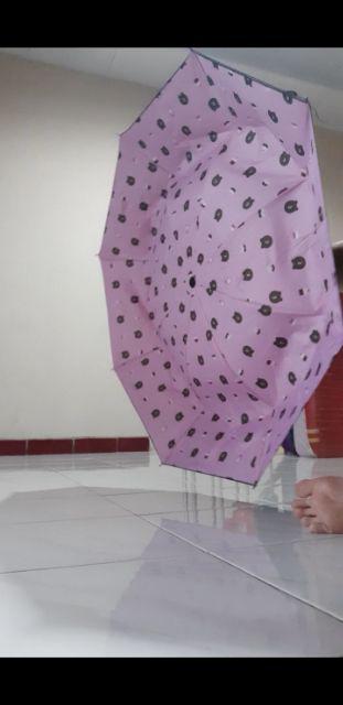 Payung Lipat Karakter Polkadot Line Brown / Payung Lipat Premium Karakter Lucu Imut Unik Polkadot
