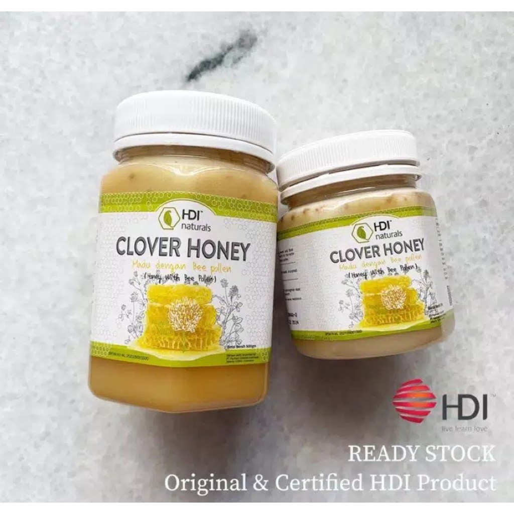 Madu Clover Honey - HDI Natural 500gr ORIGINAL 100%- free sendok kayu