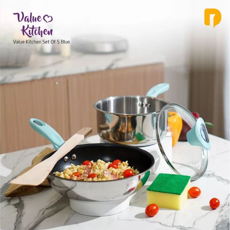 Set Panci Teflon Stainless Anti Lengket BONUS spatula sponge