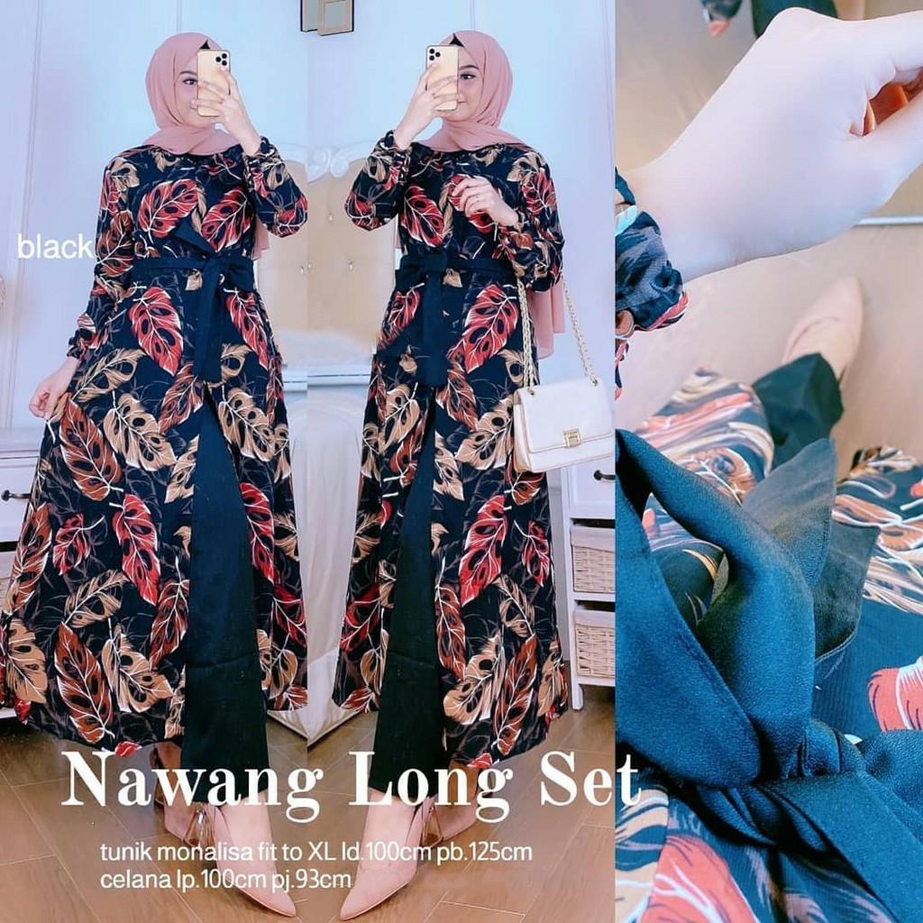 Nawang Long Set Setelan Baju Muslim Wanita Terlaris Pakaian Wanita Setelan Muslim