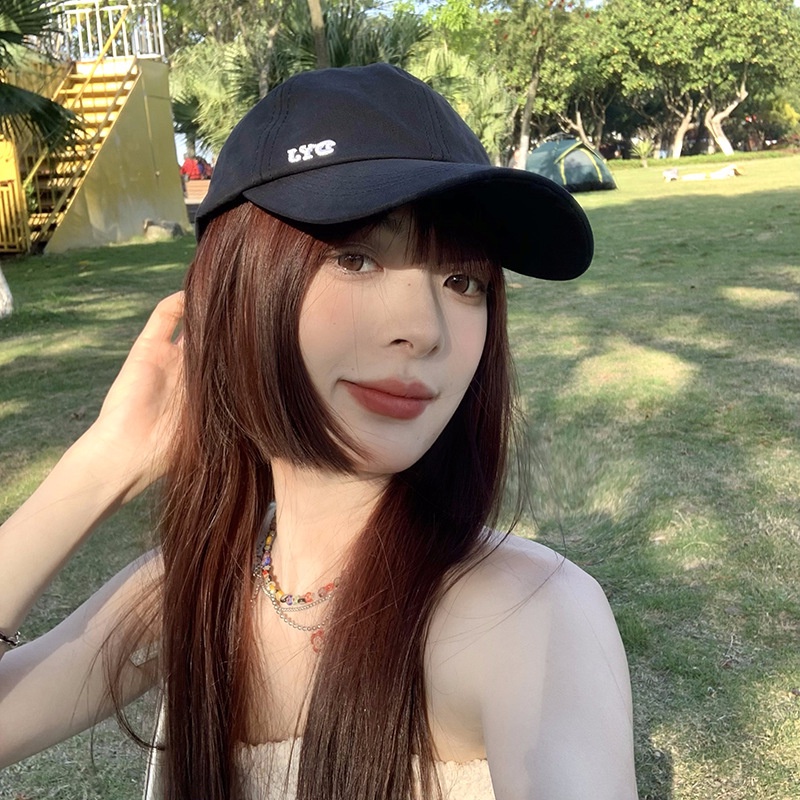 Hitam Bisbol Topi Wanita  Fashion Korea Huruf Setengah Topless Topi Lembut Top Besar Lingkar Kepala 