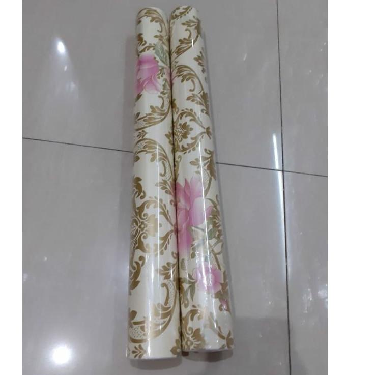 DEOS WALLPAPER STICKER DINDING BATIK GOLD BUNGA PINK