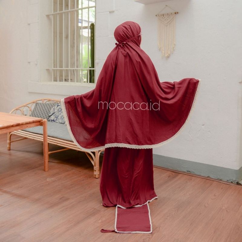 Mukena Dewasa Polos Merah Maroon Marun 3 in 1 Ponco Jumbo free pouch sajadah 2 in 1  travelling bahan katun rayon premium polos