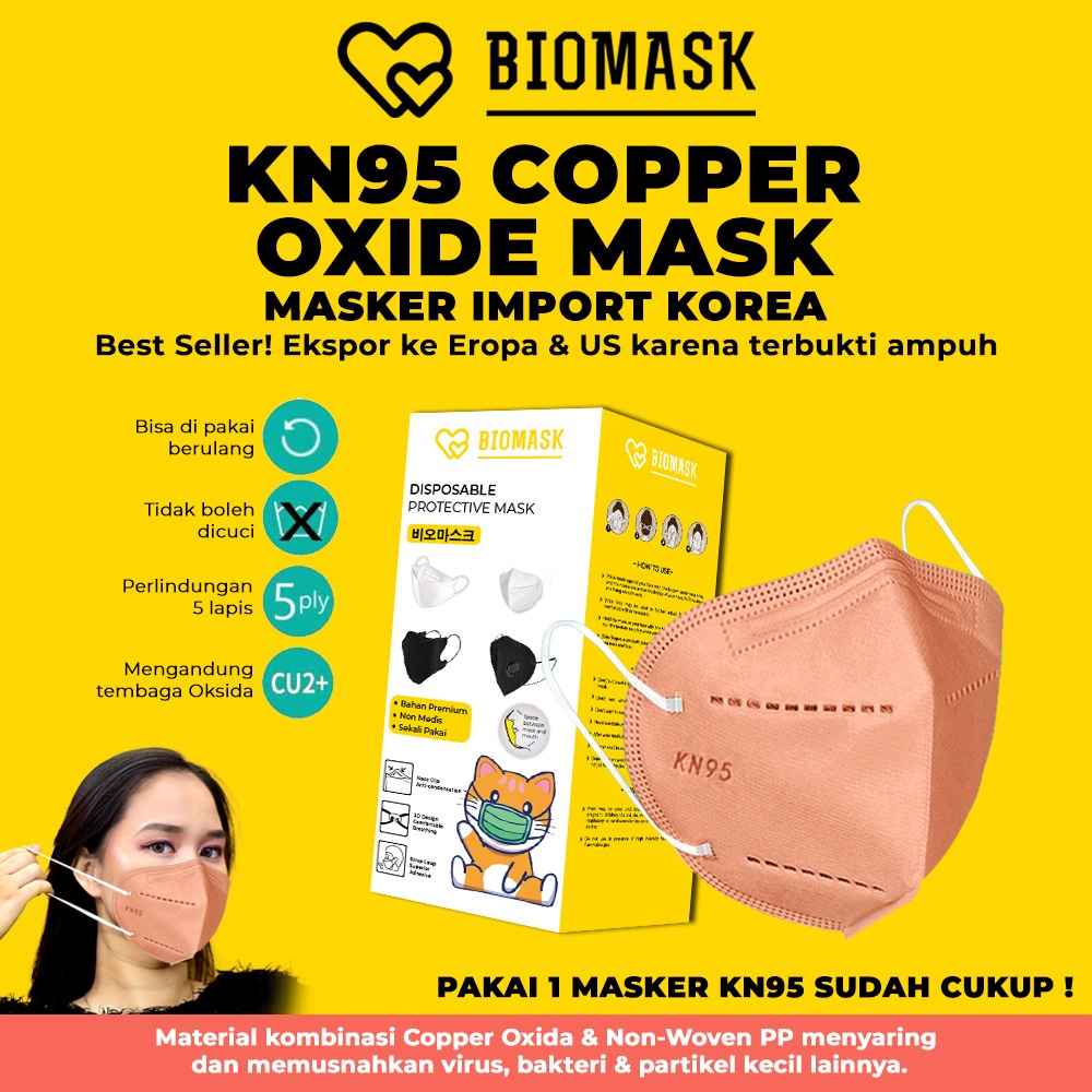 BIOMASK - Masker KN95 Copper Oxide Pink Ion Mask 4ply Korean Style - 1Pcs KN95 KN 94 KF 94 Model Tre