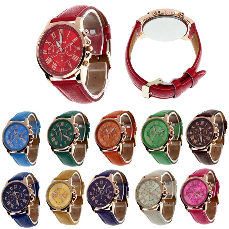 Geneva Fashion Strap Leather Jam Tangan Wanita dan Pria Free Kacamata ( Group ) - TPT_FREE