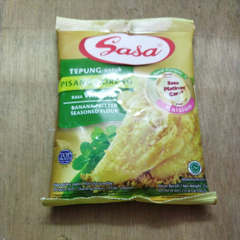 Tepung Sasa serbaguna, pisang goreng 75 g dan Bakwan 90 g