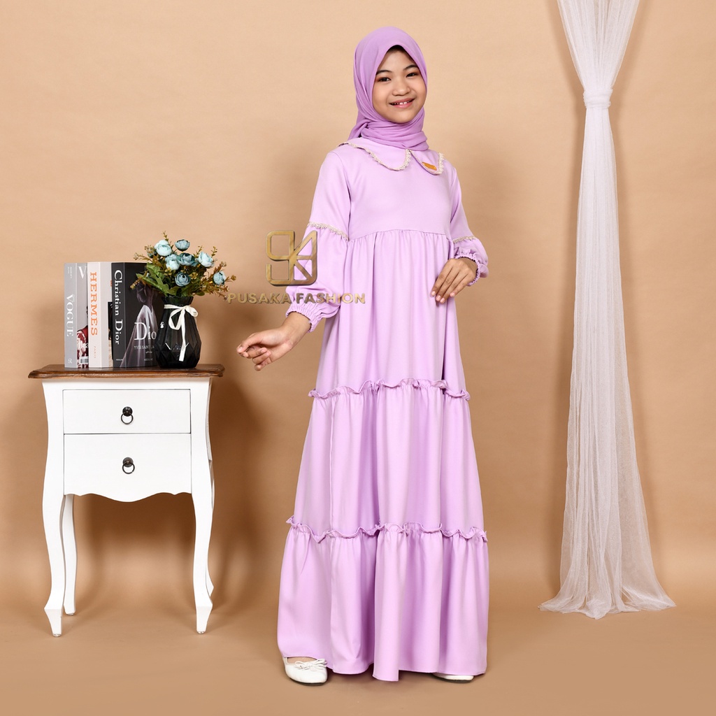 NAYLA kids gamis anak muslim perempuan tanggung long dress serut susun kid wanita anak usia 4 5 6 7 8 9 10 11 12 13 14 tahun warna putih tulang bw hitam lilac wardah dusty pink fashion muslim anak pesantren  ngaji manasik haji maulid nabi sekolah agama