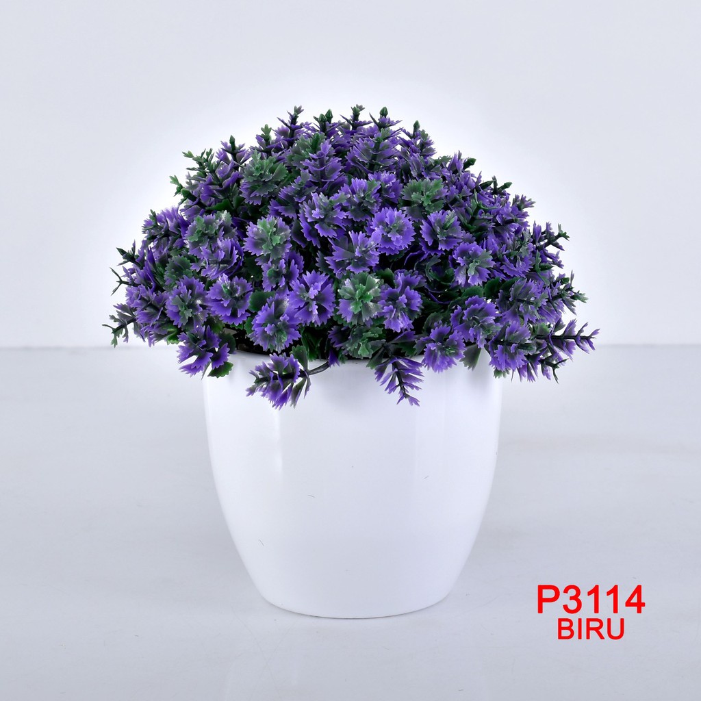 COD / TL88 POT TANAMAN  BUNGA HIAS DEKORASI RUANGAN BUNGA PLASTIK HIAS P3114-BIRU