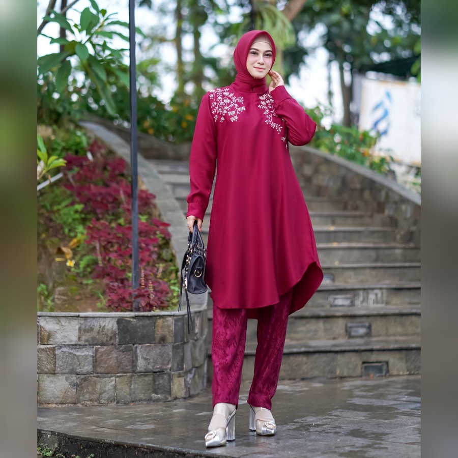 Baju Setelan Muslim Tunik Wanita Remaja Sehari Hari Viral Murah Kekinian Dewasa Modis  Satu Set Kore