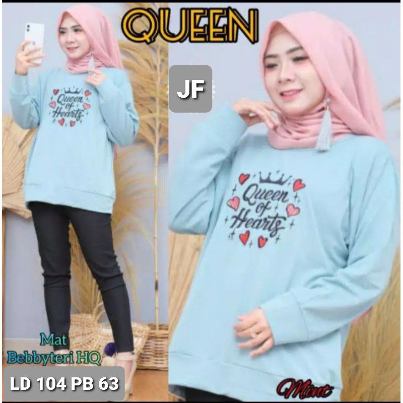 JF Atasan Kaos Lengan Panjang Wanita / Sweater Wanita Babyterry Terbaru QUEEN OF HEART LD 104