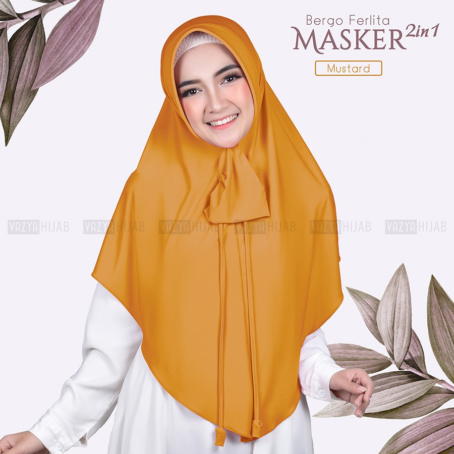 Hijab Instant Bergo Ferlita Masker 2in1-Mustard