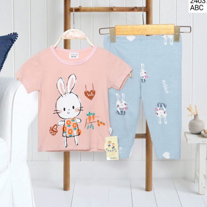 Setelan anak CP bahan katun organik import motif bunny