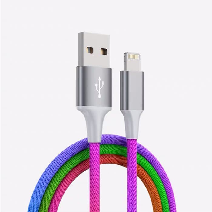 Kabel Data Apple Iphone Lightning RENCHE USB Quick Charging 3A Nylon Rainbow