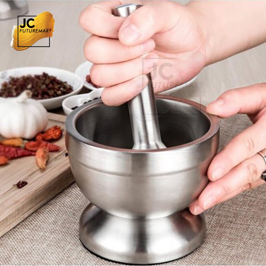 MORTAR PESTLE TUMBUKAN BUMBU OBAT STAINLESS COBEK ULEKAN LUMPANG