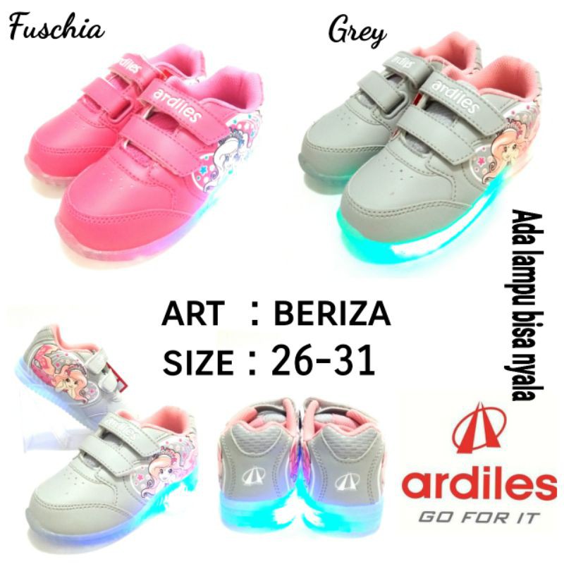 SEPATU KREKETAN ANAK CEWEK ADA LAMPU ARDILES BERIZA 2 WARNA SIZE 26-31