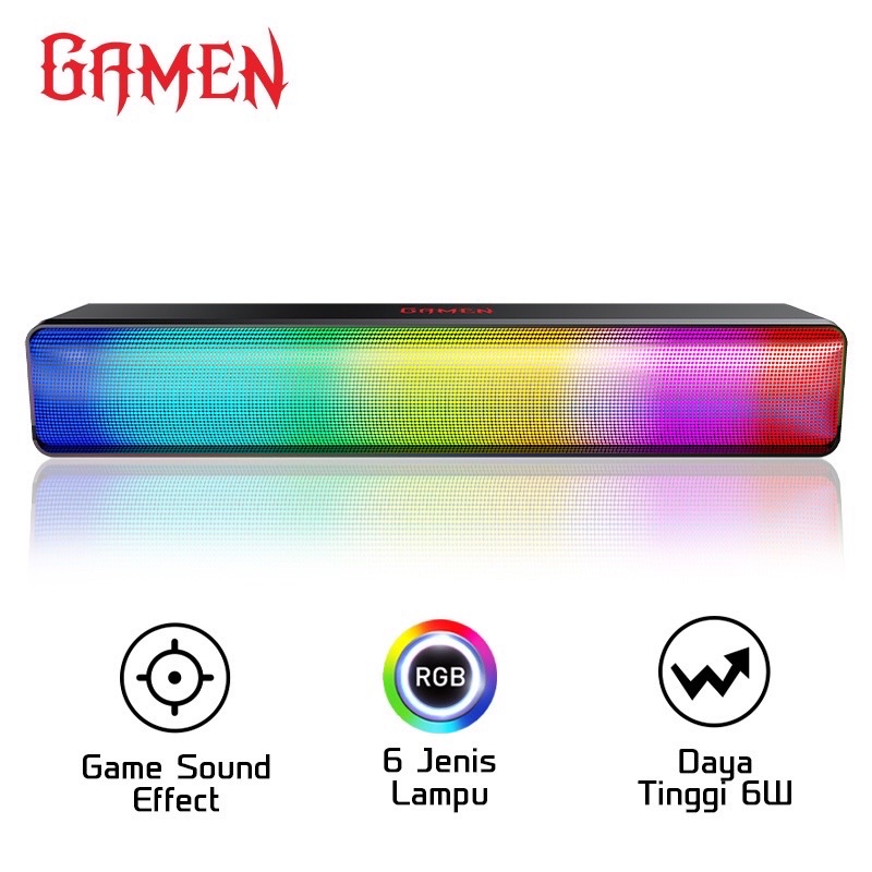 GAMEN GS8 Multimedia Speaker Gaming / Sound Audio / Sound Bar RGB Rhythm Light For Hanphone / Computer / PC / Laptop / Super Bass Original - Garansi 1 Tahun