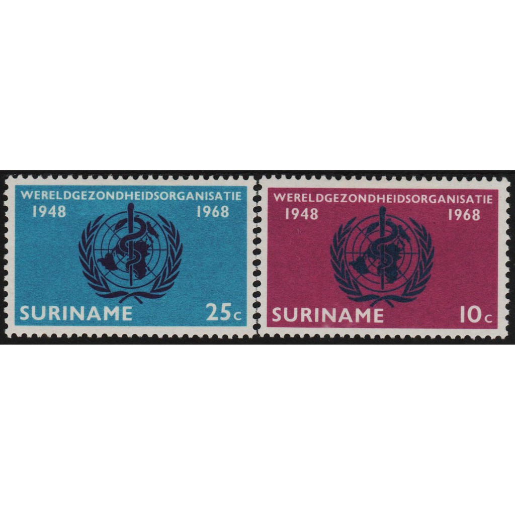 

Perangko Filateli A5-56 suriname mh 2v 07.04.1968 The 20th Anniversary of w.h.o.