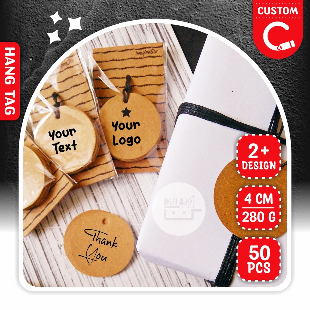 

Label Hang Tag Bulat 4cm 50pcs CUSTOM Kraft Rustic Vintage Wrapping Packaging Produk Olshop Brand