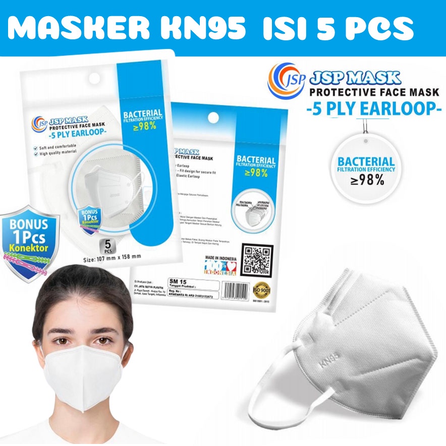 Masker Medis KN95 JSP 5PLY/ Masker JSP KN95 ISI 5PCS FREE 1 KONEKTOR/ JSP MASK 5PLY SM18