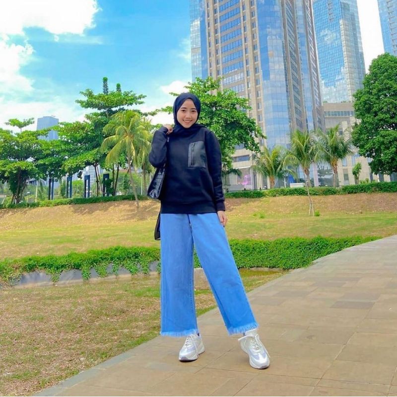 HIGHWAIST CELANA KULOT JEANS RAWIS BAWAH WANITA PREMIUM KEKINIAN