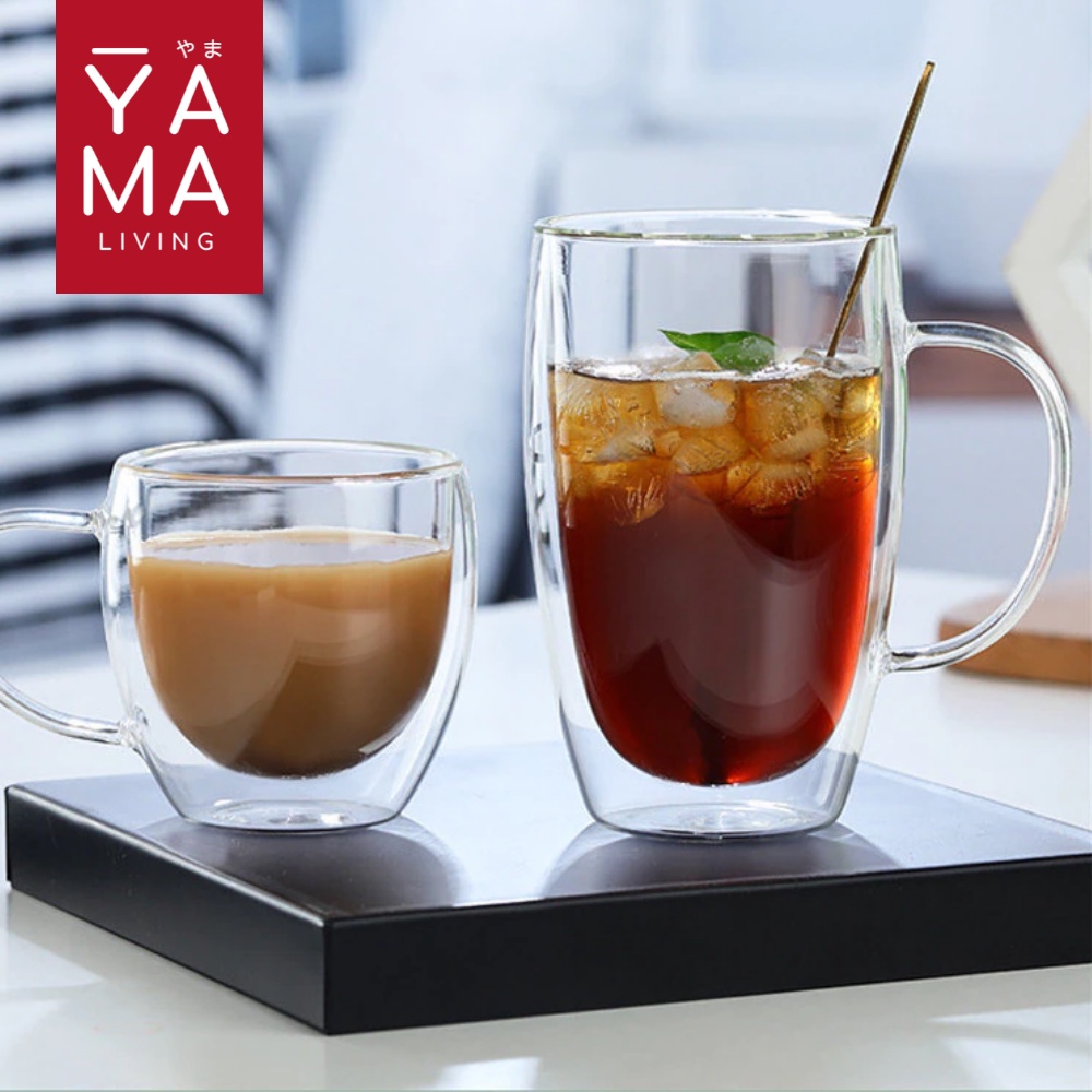 YAMA EIKO Tea Coffee Double Glass Anti Panas Insulated Cup Gelas Cangkir Teh Kopi Mug