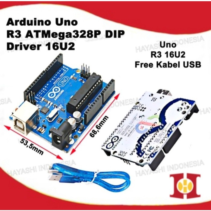 Arduino Uno R3 16U2 ATMEGA328P DIP + KABEL USB