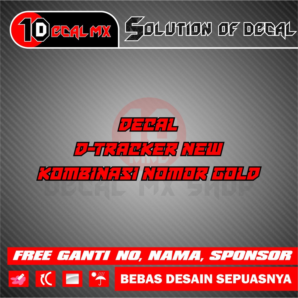 Decal Sticker KLX DTRACKER NEW KOMBINASI NOMOR GOLD laminasi dof gliter