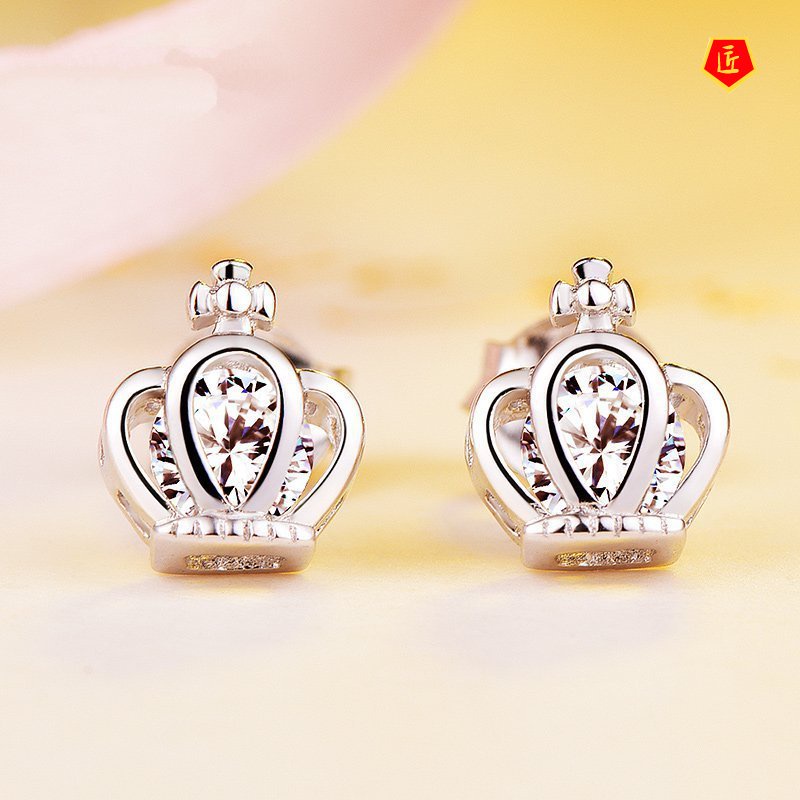 [Ready Stock]Silver Temperament Personality Retro Crown Stud Earring