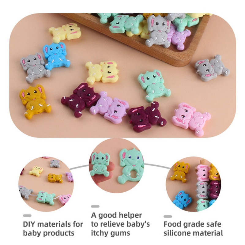 Mary 5pcs / Pak Mainan Teether Bentuk Gajah Kartun Bahan Silikon Untuk Bayi