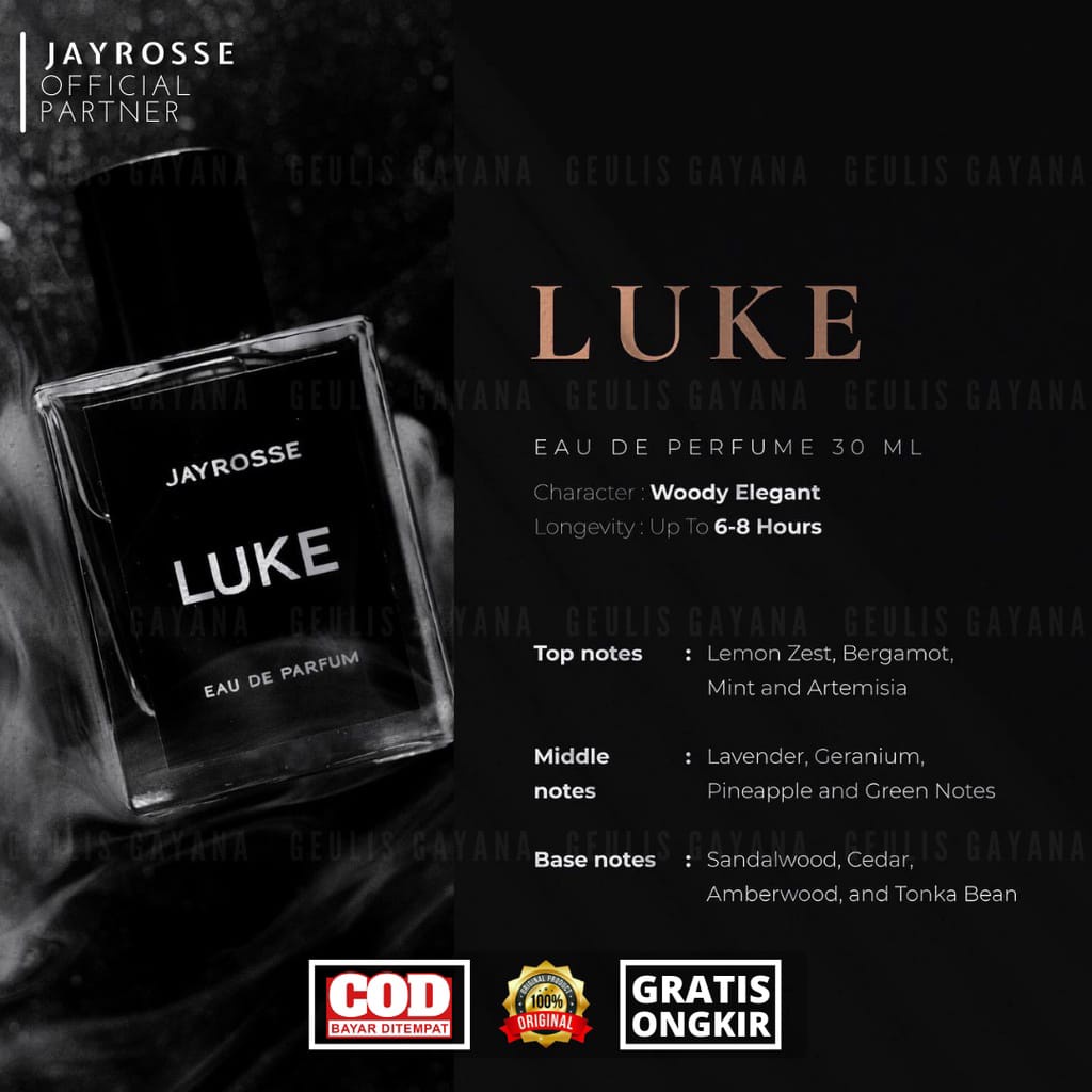 Parfum Jayrosse Luke Original Parfum Pria Pemikat Wanita Tahan lama (Parfum ini Tidak Mengandung Uns