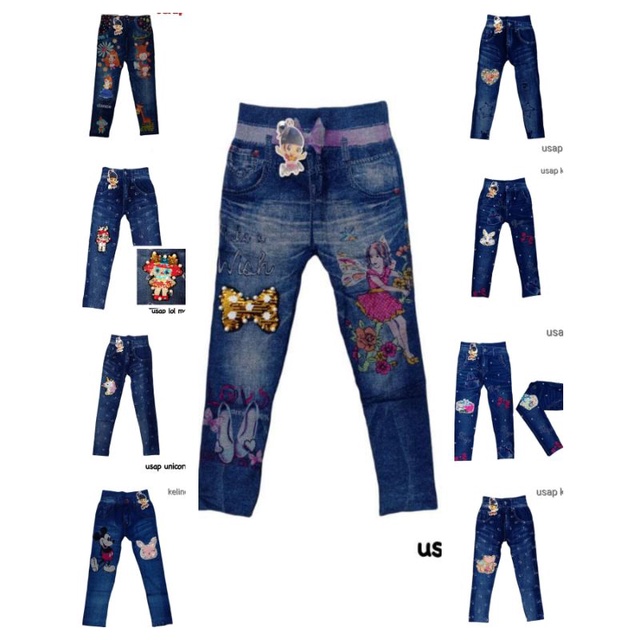 Legging anak perempuan import 4-12 tahun motif jeans / leging import anak jeans