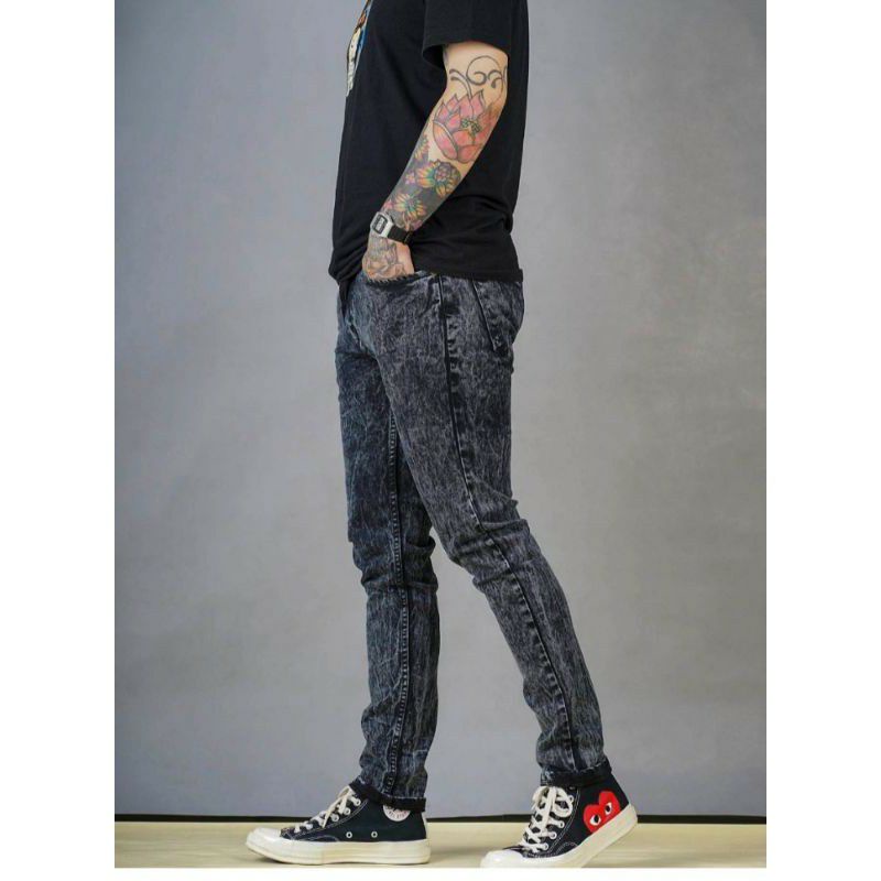 Celana Jeans Panjang Cowok Cowo Pria Slimfit Skinny Pensil Navy Stretch Orlen Denim