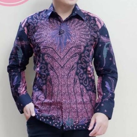 Kemeja Batik warna ungu Lengan Panjang/Hem Batik Lengan Pendek warna ungu SUKET SEGORO Bahan Katun Sragenan Lapis Furing