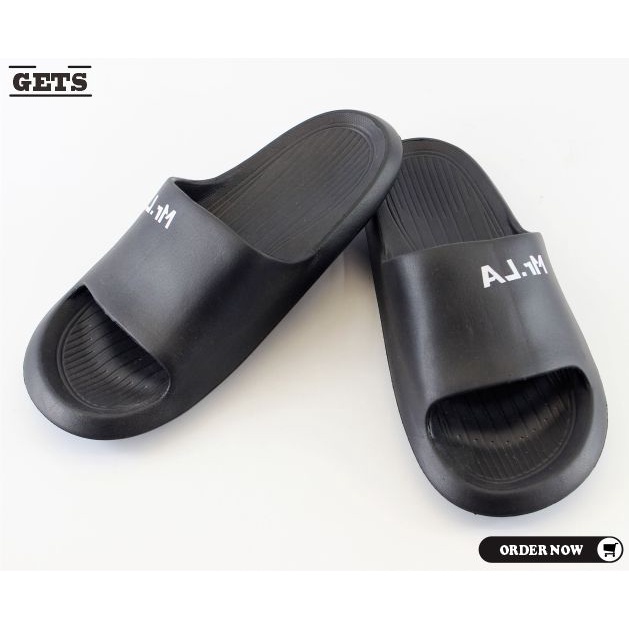 sandal pria slip on sandal slide cowok warna hitam