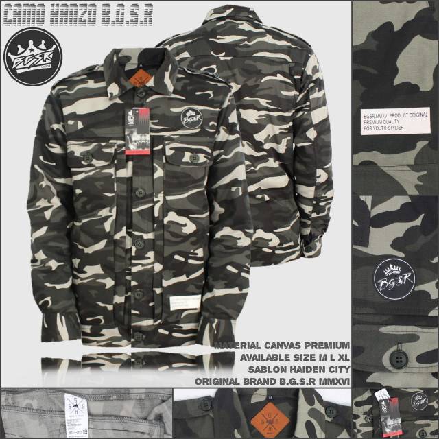 Camo hanzo original BGSR / jaket semi parka premium / army jacket simple / jaket kemeja premium