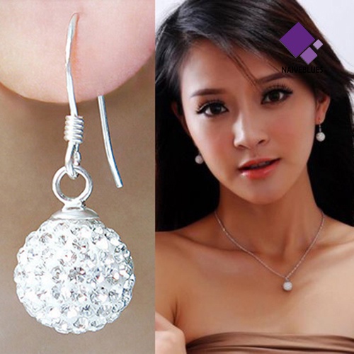 Anting Kait Gantung Lapis Silver Hias Kristal Untuk Wanita