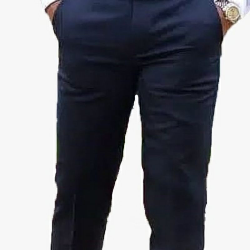 CELANA BAHAN | KERJA | FORMAL | KANTOR | PANJANG | Navy | DASAR PRIA SLIMFIT _-