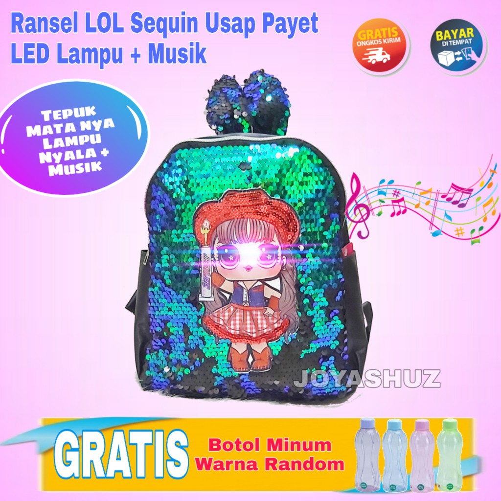 Joyashuz Tas LOL LED Sequin Usap Lampu / Tas LOL Payet Bling Bling / Tas Karakter Lol Sequin LED