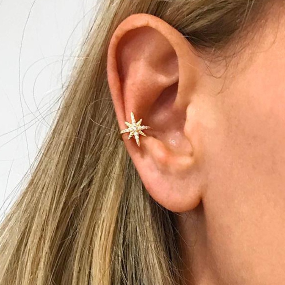 1pc Anting Klip Tanpa Tindik Bentuk Bintang Geometris Lapis Emassilver Untuk Wanita