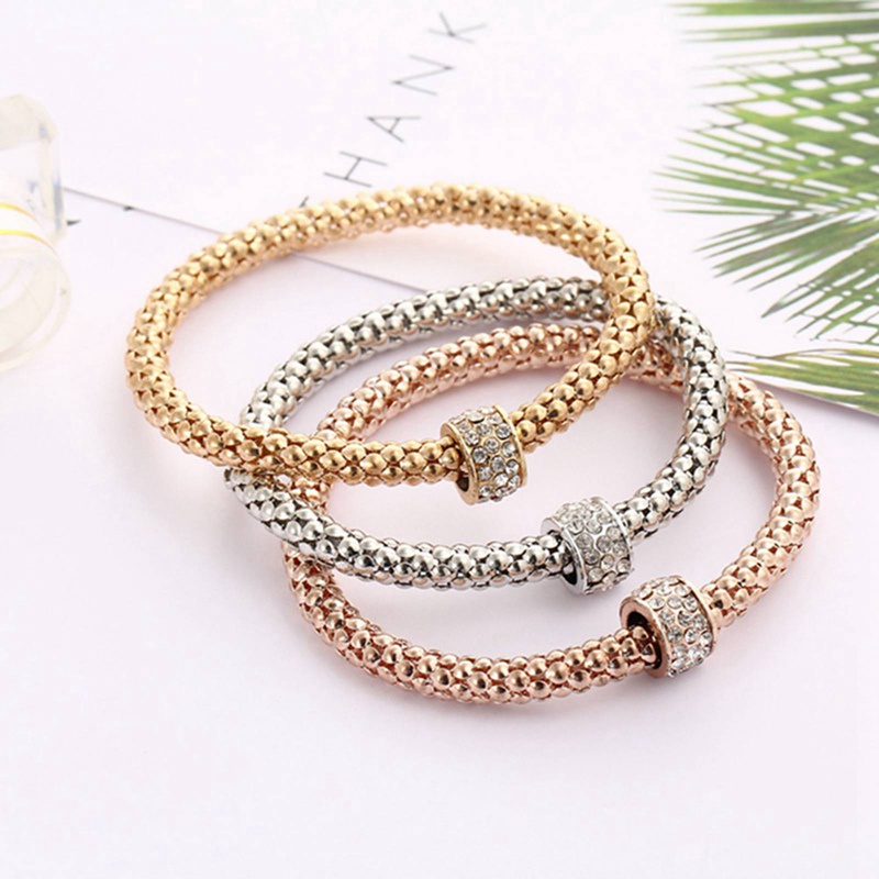 Fancyqube 3pcs / Set Gelang Bangle Berlian Imitasi Warna Rose Gold Silver Untuk Wanita