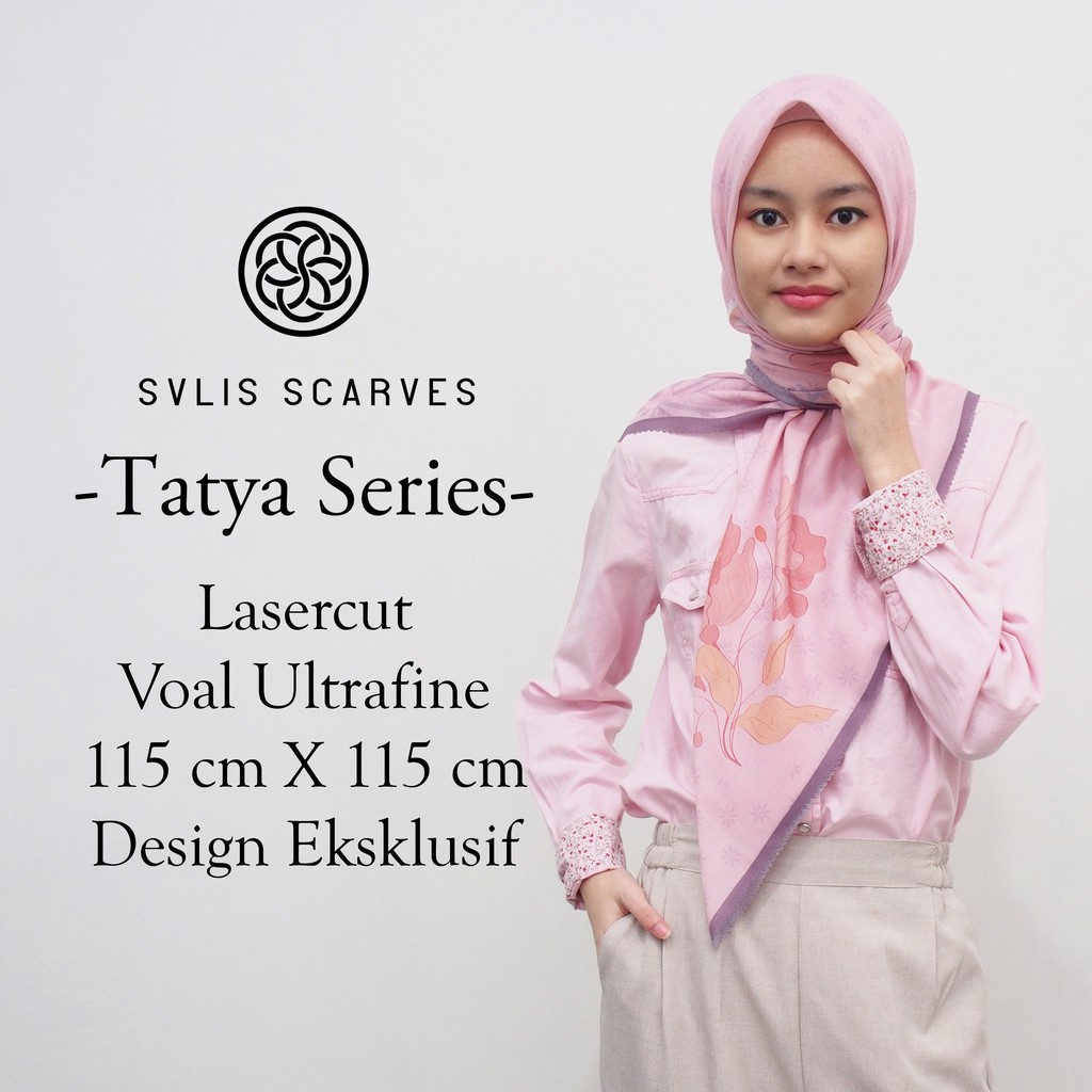 Hijab Voal Ultrafine Jilbad Lasercut Motif Segi Empat Tatya Series Pastel Pink