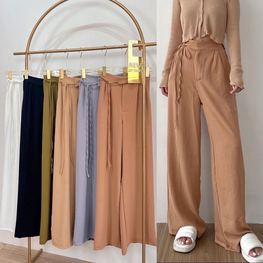 Trivela - Zoey Crinkle Pants / Aera Crinkle Pants / Janelle Pants / Celana Kulot Highwaist Crinkle Loose Pants / Cullote Pants SJJ