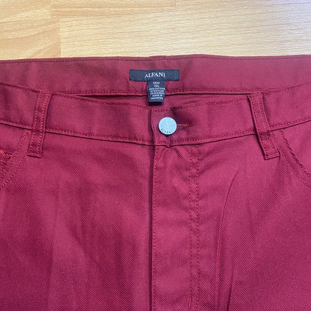 ALFANI Celana Panjang Chino Twill Stretch Maroon Regular Fit Red Formal Kasual Original