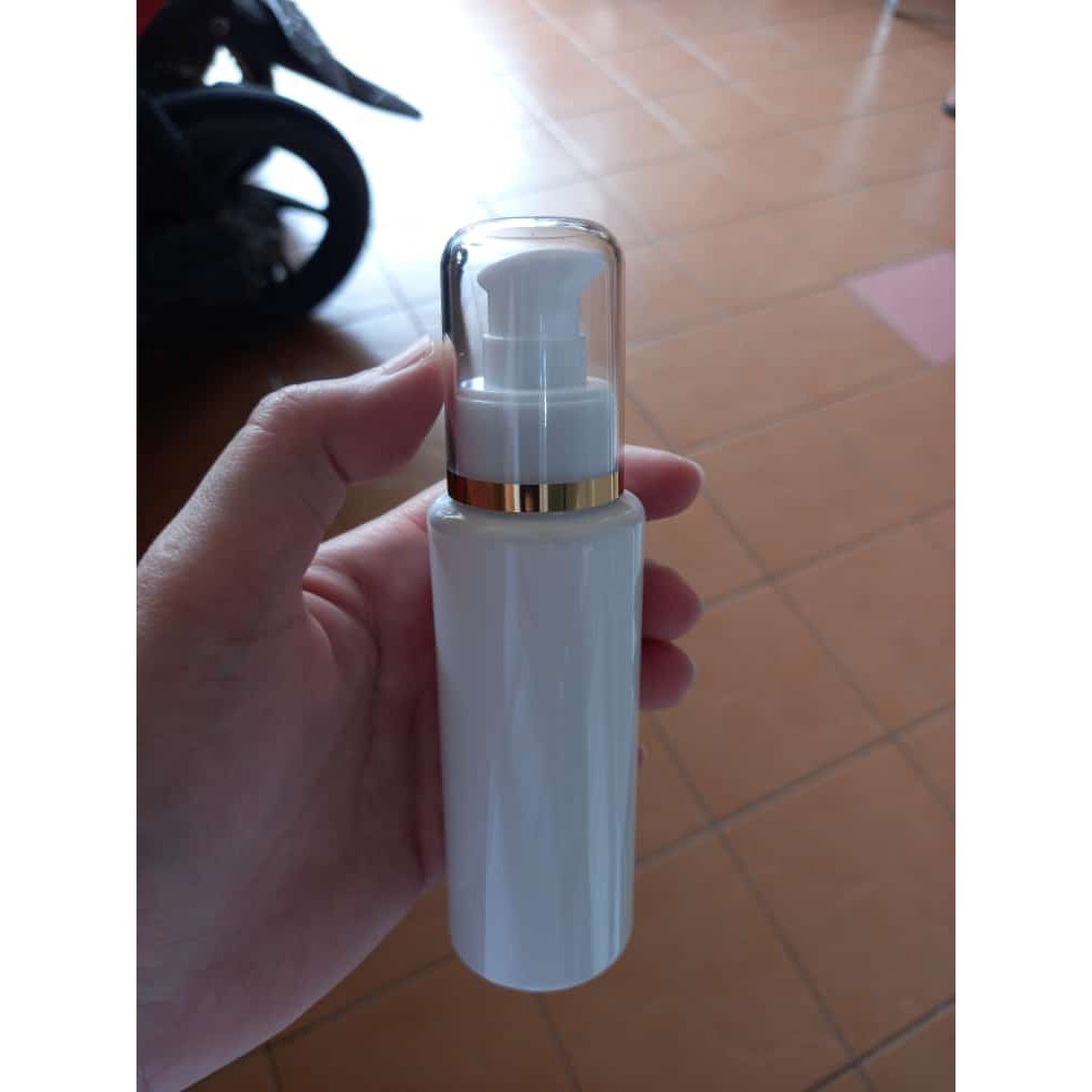 Botol PET 100ml RF Putih Tutup Pump Treatment Full Cap Lis