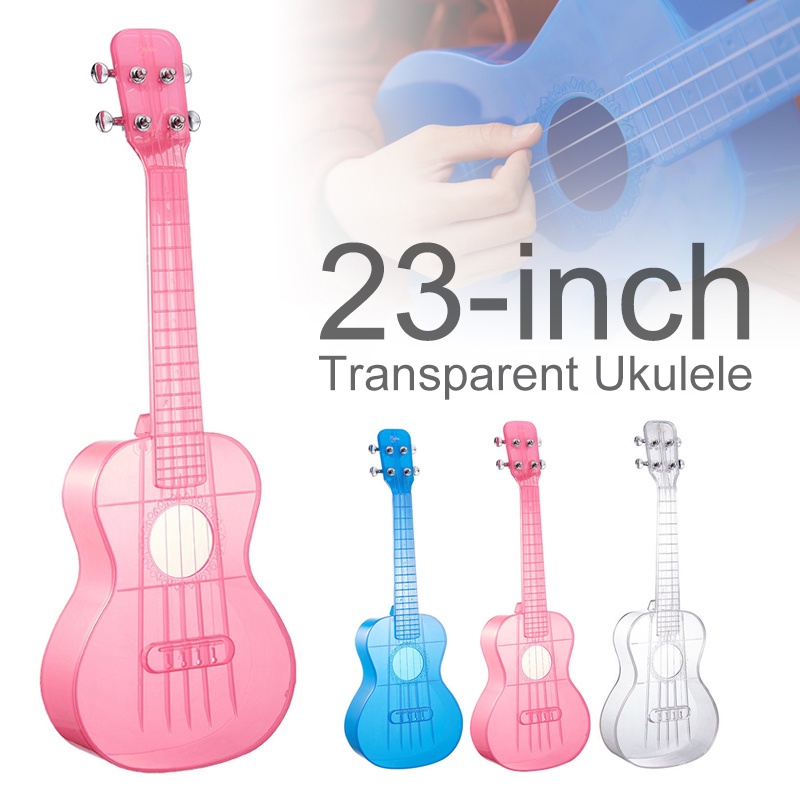 Gitar Ukulele 23 Inci 4 Senar Bahan PC Transparan Warna Permen