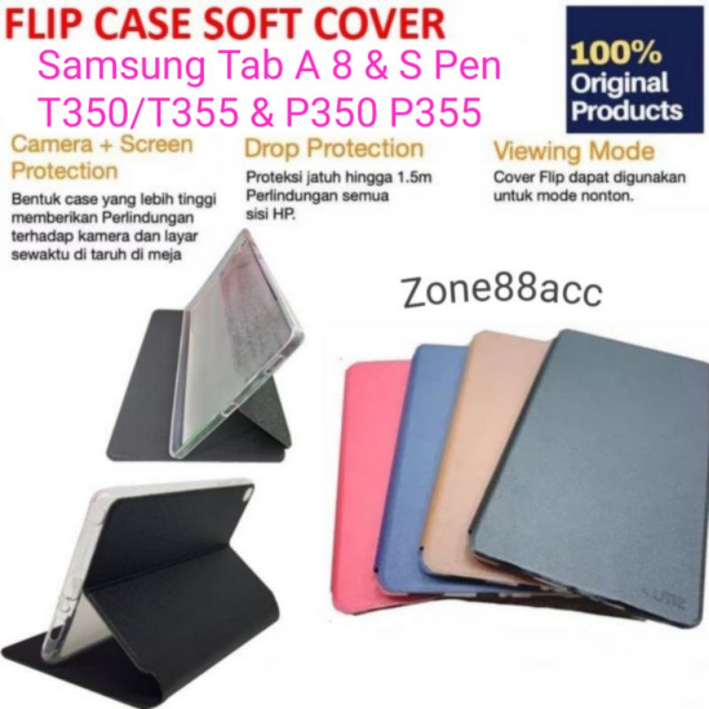 Samsung Galaxy Tab A 8.0 S Pen 2015 T350 T355 P350 P355 Sarung Leather Smart Flip Cover Book Buku Case Casing Flipcover Ume Softcase Silicon